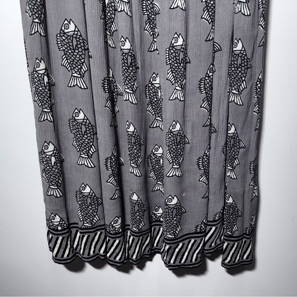 Vintage Chico's Broomstick Maxi Long Skirt Grey Black Fish One Size 90s Y2K - Picture 9 of 14